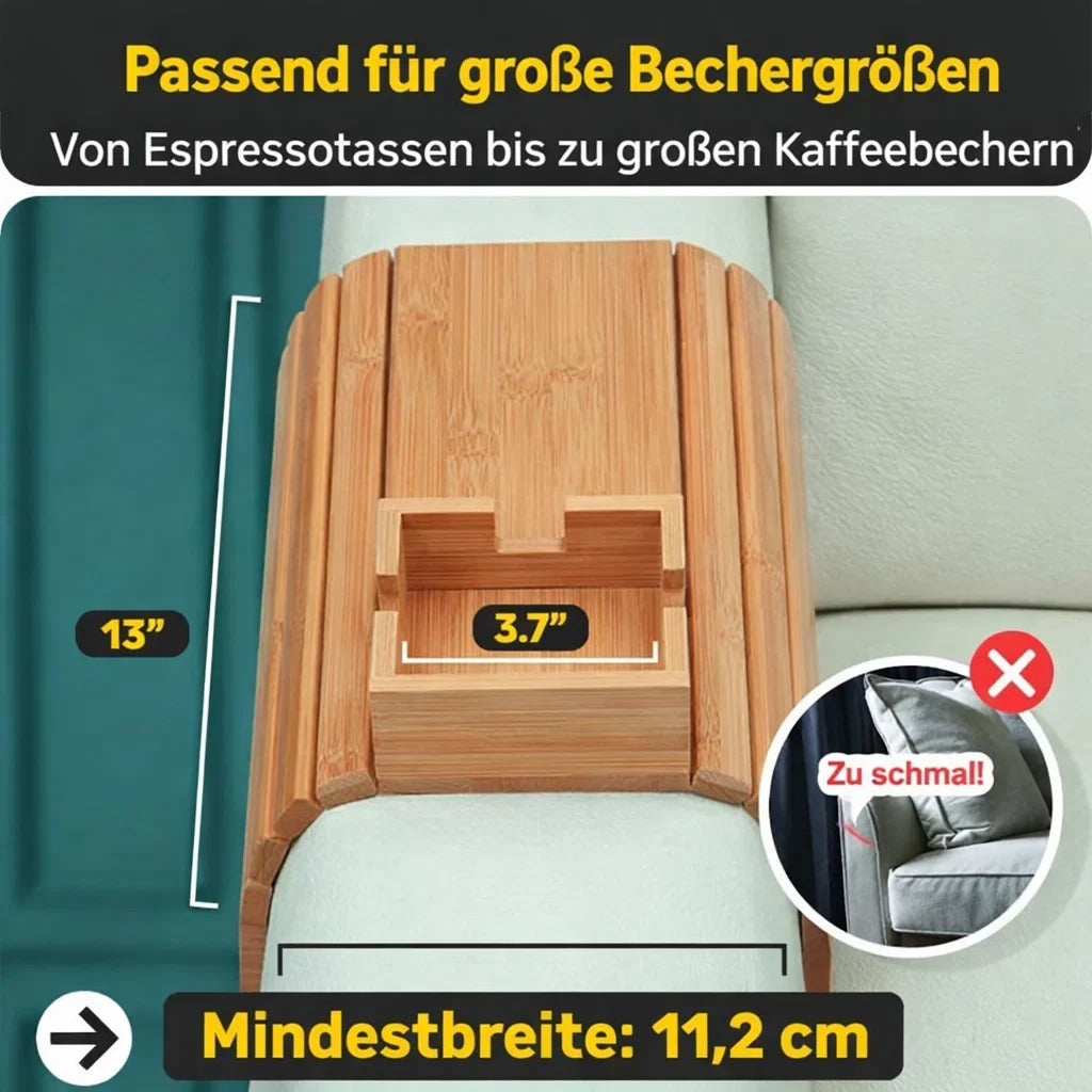 Bambus Armlehnen Tablett — Umweltfreundlicher Becher- und Knabbersnackhalter für das Sofa