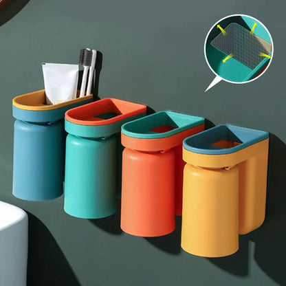 Wall-Mounted Toothbrush & Cup Holder – No-Drill Bathroom Organizer for Small Spaces