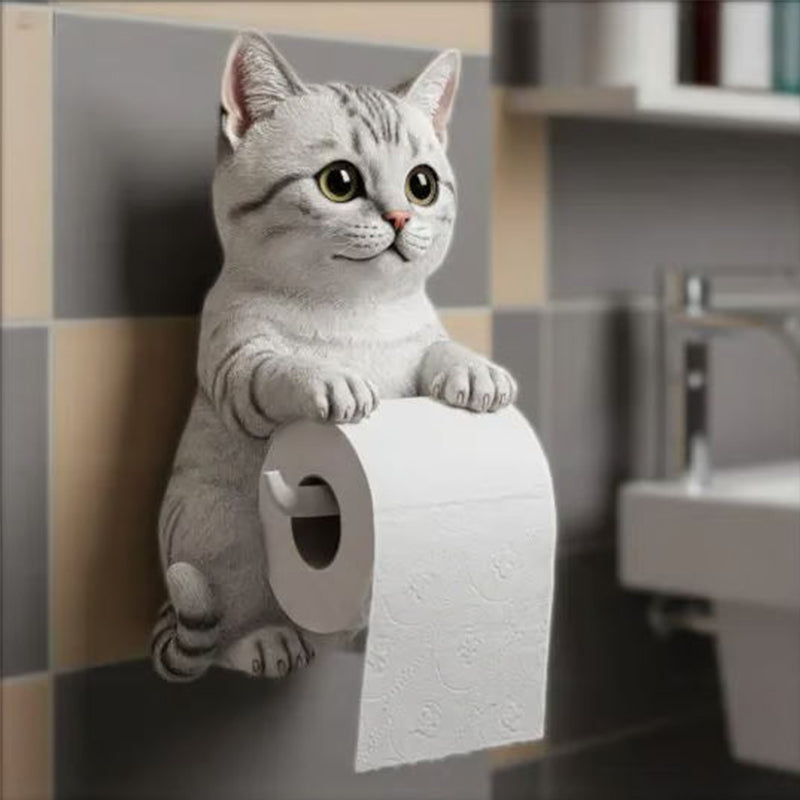 3D Cat Toilet Paper Holder with Easy Wall Mount