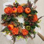 Autumn Wreath with Flowers & Pumpkin — Warms the Heart & Welcomes Guests