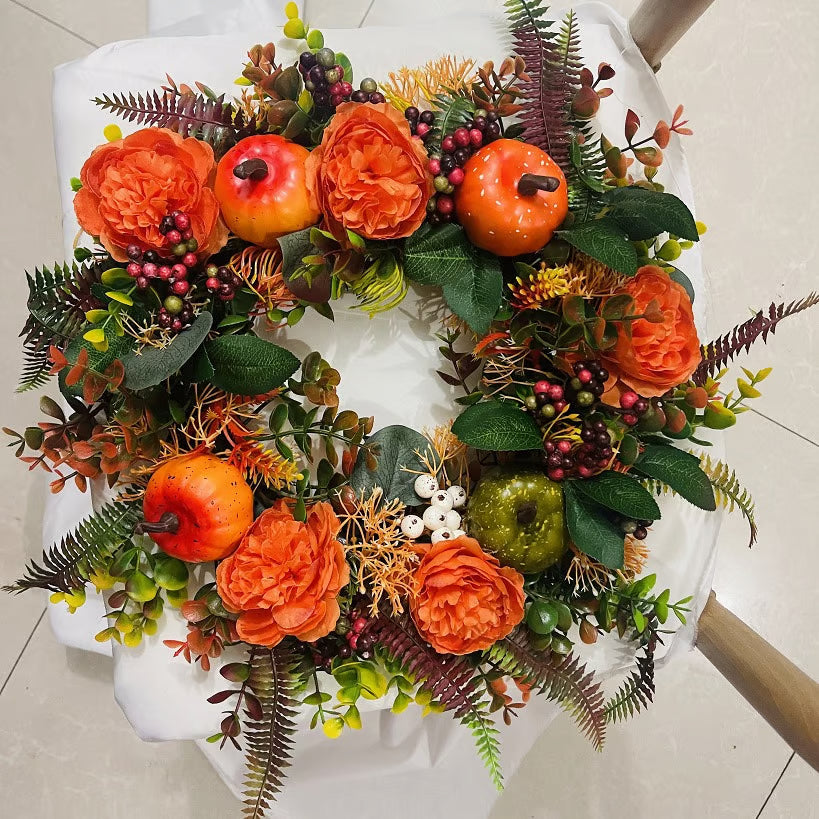 Autumn Wreath with Flowers & Pumpkin — Warms the Heart & Welcomes Guests