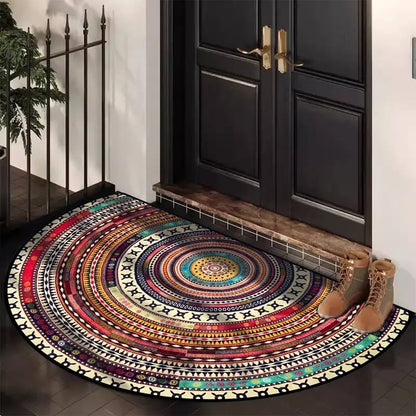 Boho Half-Circle Doormat — Perfect Combination with Colorful Plants in the Entrance Area