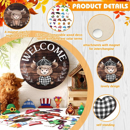 Fluffy Cow Welcome Sign — With Interchangeable Hats for Each Season