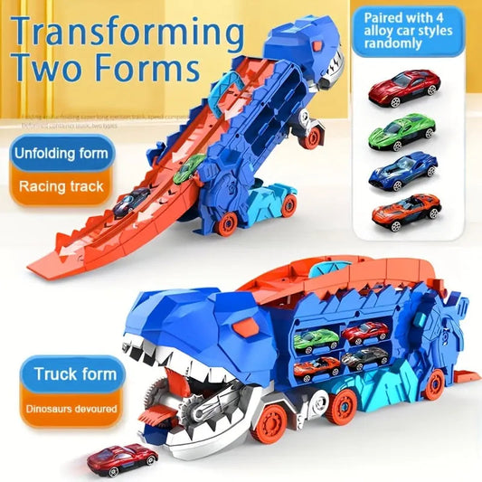 Dinosaur Transporter – Foldable Racing Track with Metal Cars