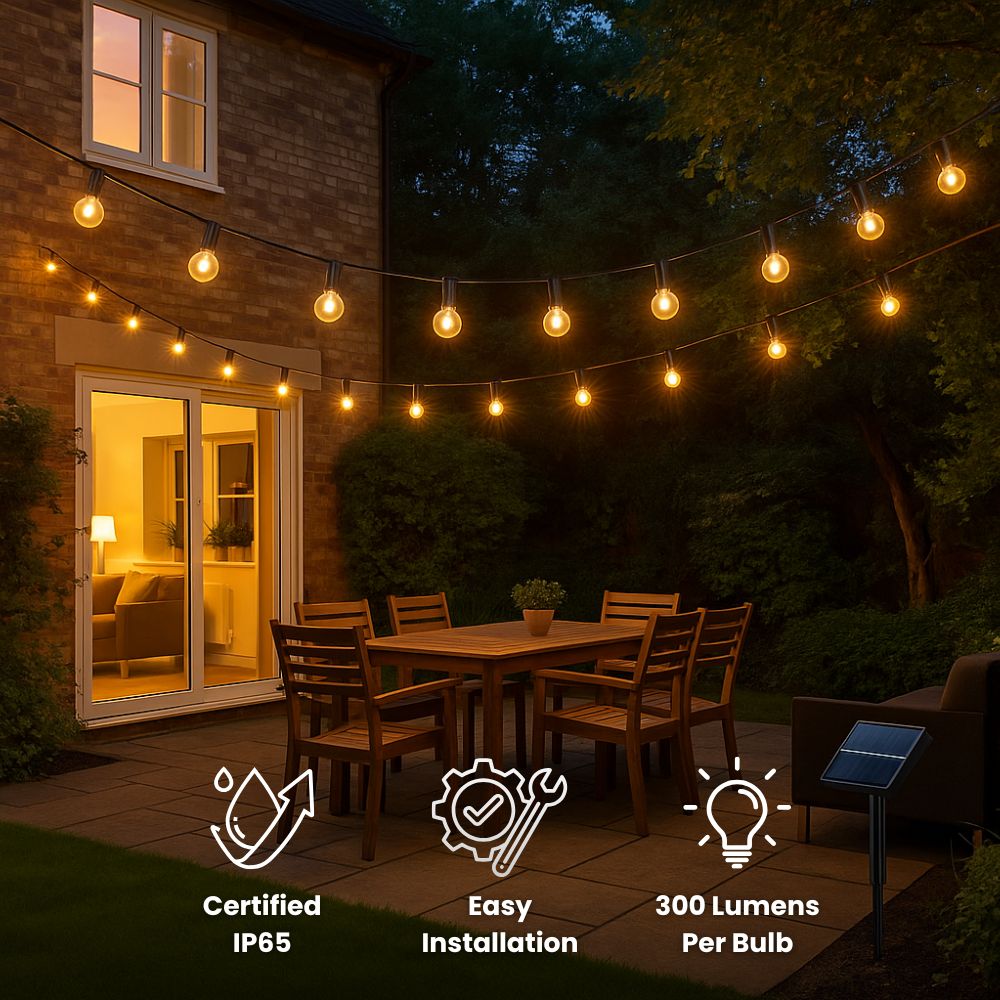 Solar-Powered Outdoor Light Chain — 15 Meters Warm White LED Waterproof