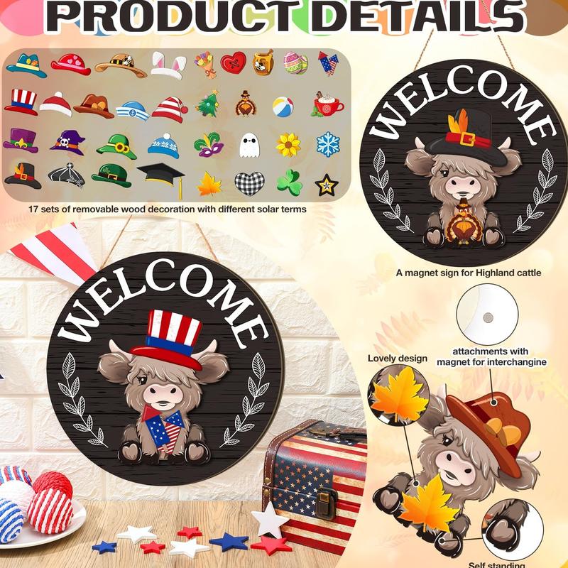 Fluffy Cow Welcome Sign — With Interchangeable Hats for Each Season