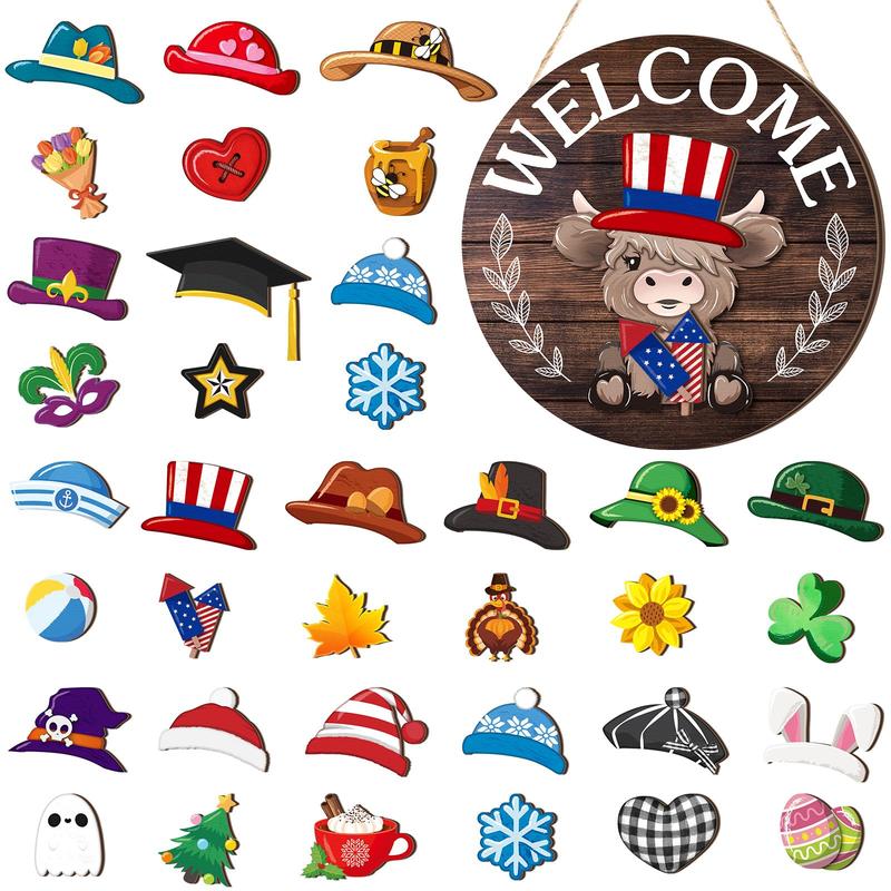 Fluffy Cow Welcome Sign — With Interchangeable Hats for Each Season