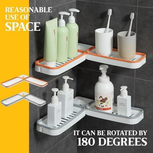 Rotatable Bathroom Corner Shelf — Drill-Free Storage Rack with Drainage Holes