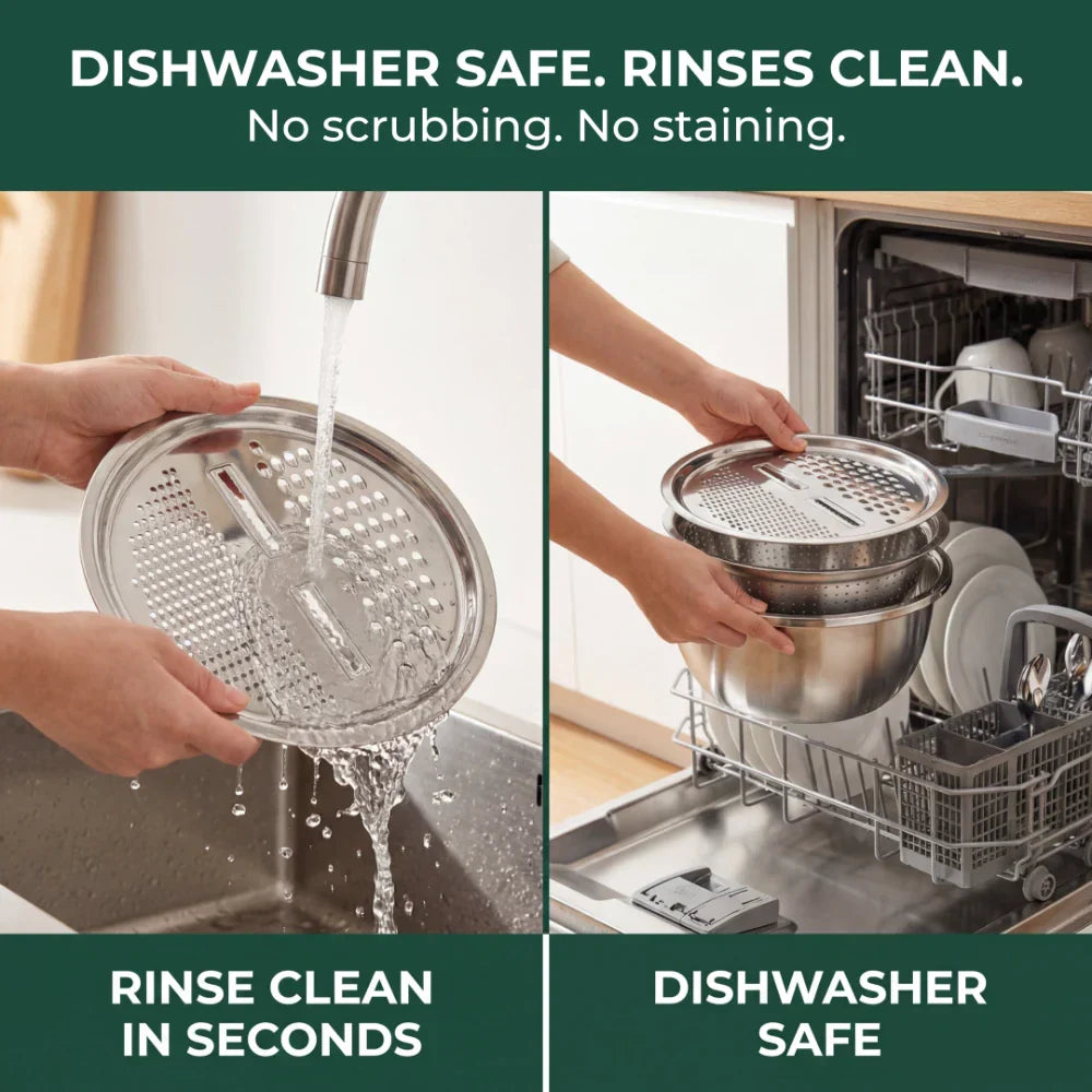 Stainless Steel Bowl Set with Grater and Strainer – 3 in 1