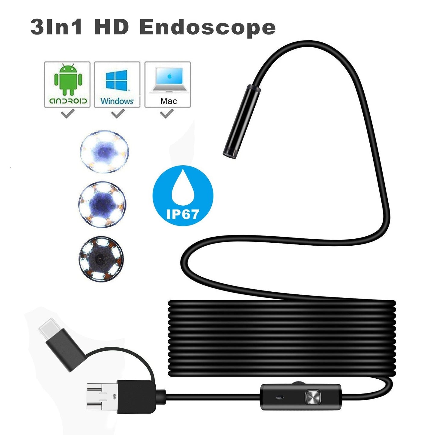 Waterproof endoscope camera with high resolution for confined spaces