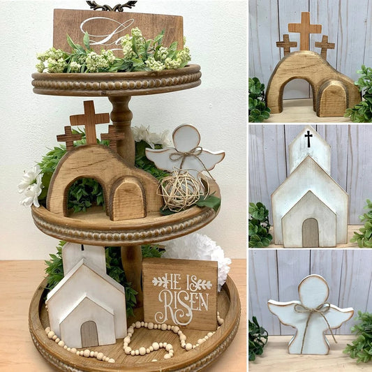 Easter Decoration Set Made of Wood — Symbol of Peace, Hope & New Beginnings 4-Piece Set