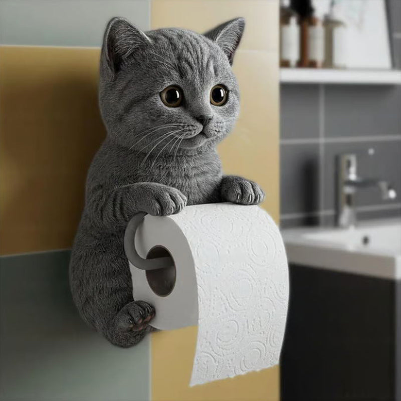 3D Cat Toilet Paper Holder with Easy Wall Mount