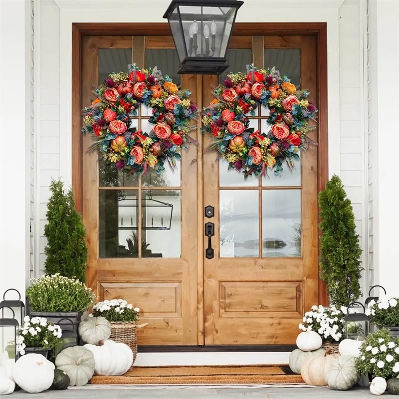 Autumn Wreath with Flowers & Pumpkin — Warms the Heart & Welcomes Guests