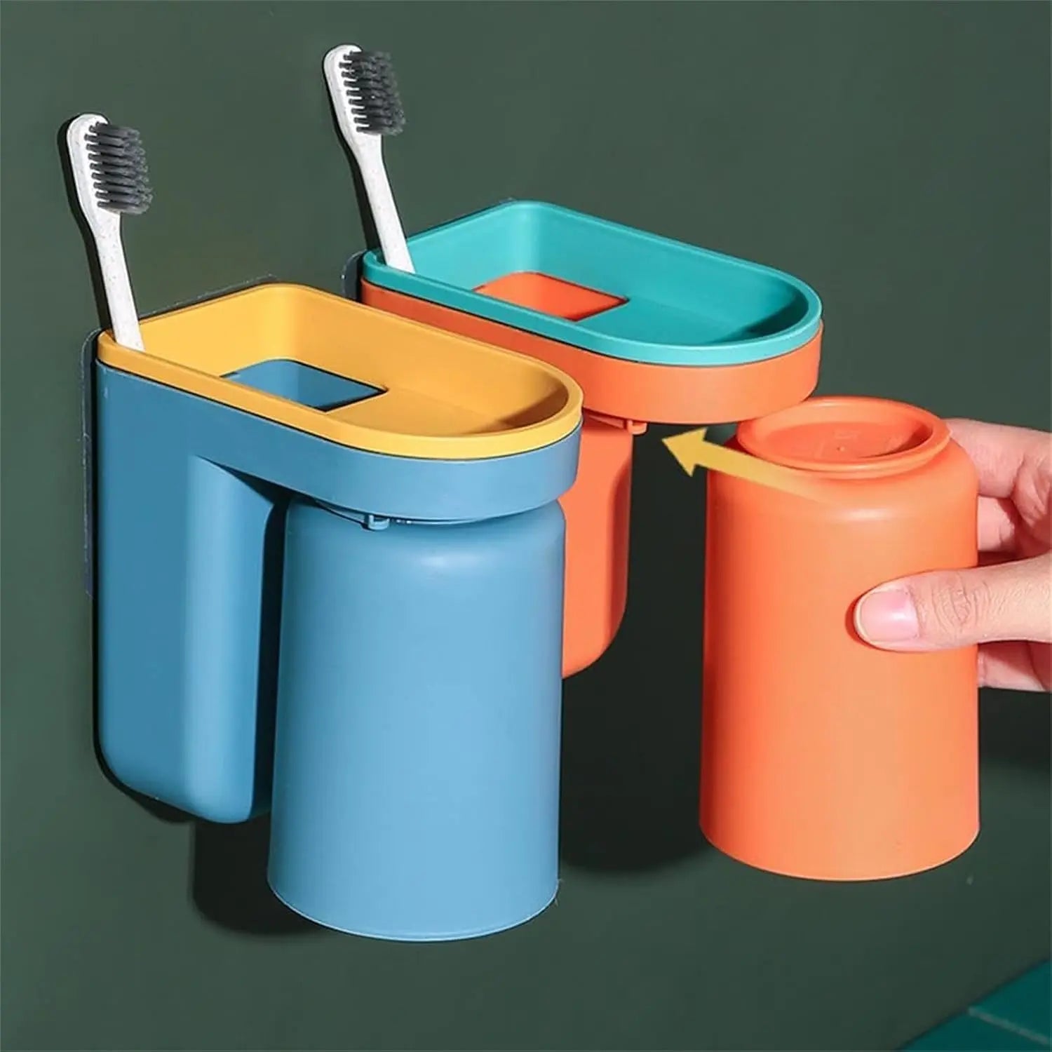Wall-Mounted Toothbrush & Cup Holder – No-Drill Bathroom Organizer for Small Spaces