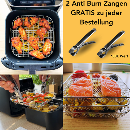 Multi-layer baskets for hot air fryers with 2 free heat-resistant tongs