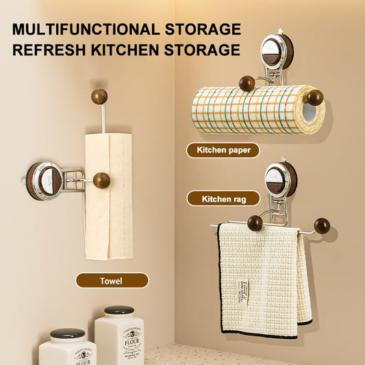 Drill-free Paper Towel Holder – Kitchen Organizer with Suction Cup and Spring Rod