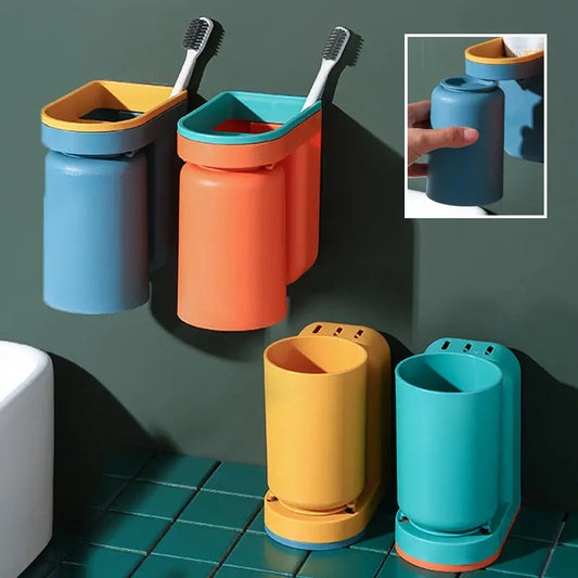 Wall-Mounted Toothbrush & Cup Holder – No-Drill Bathroom Organizer for Small Spaces