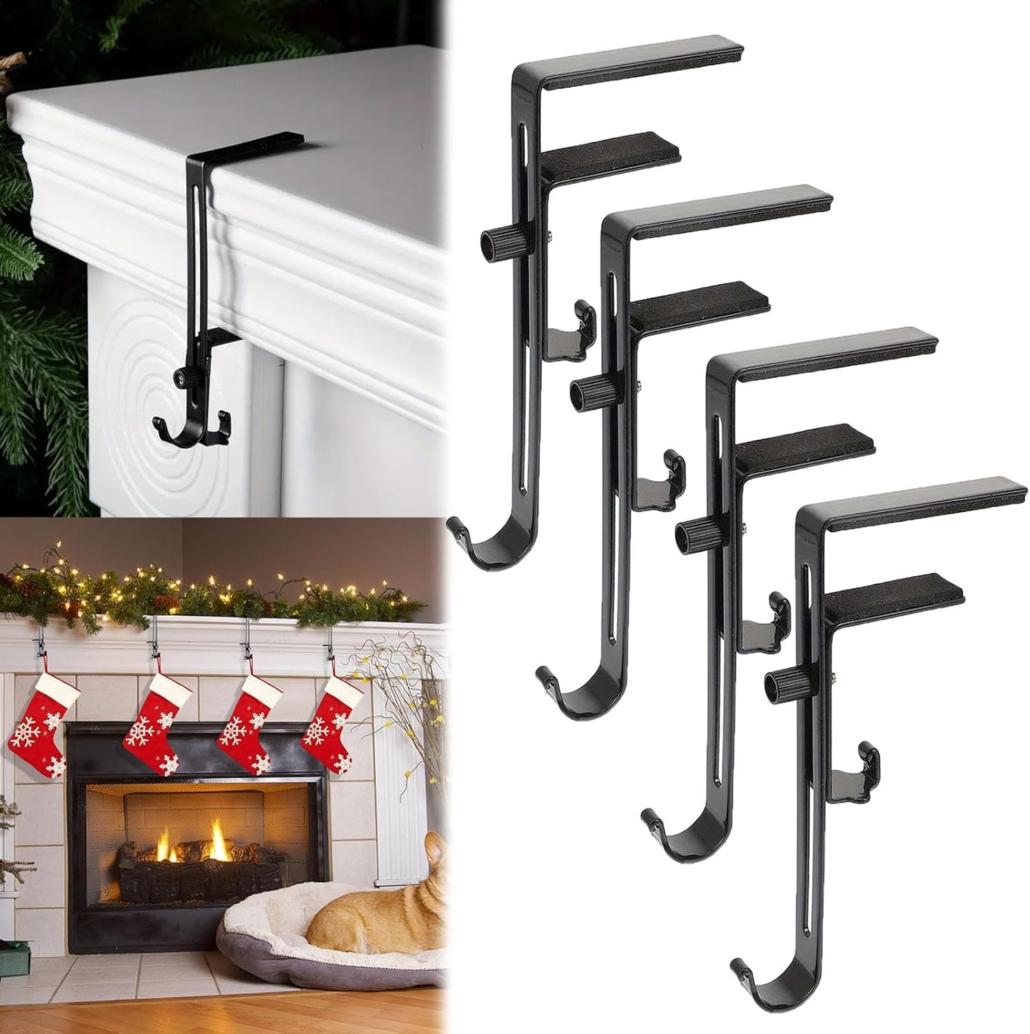 2-in-1 Decorative Fireplace Hook — Practical for Stockings & Holiday Decorations, Set of 2