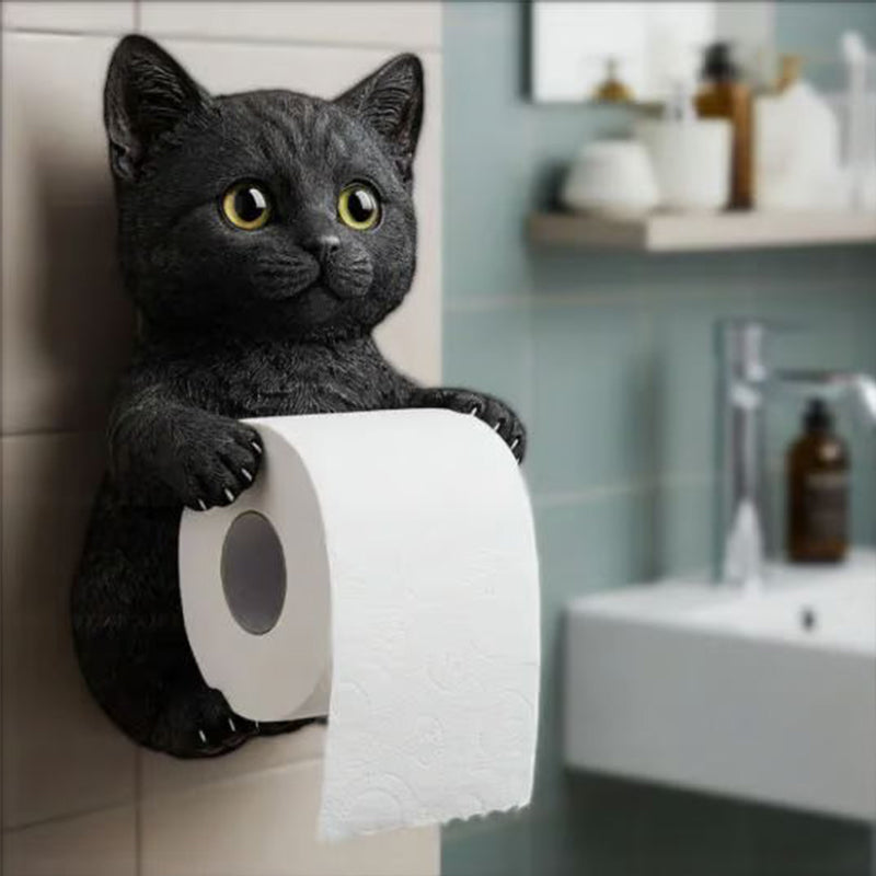 3D Cat Toilet Paper Holder with Easy Wall Mount