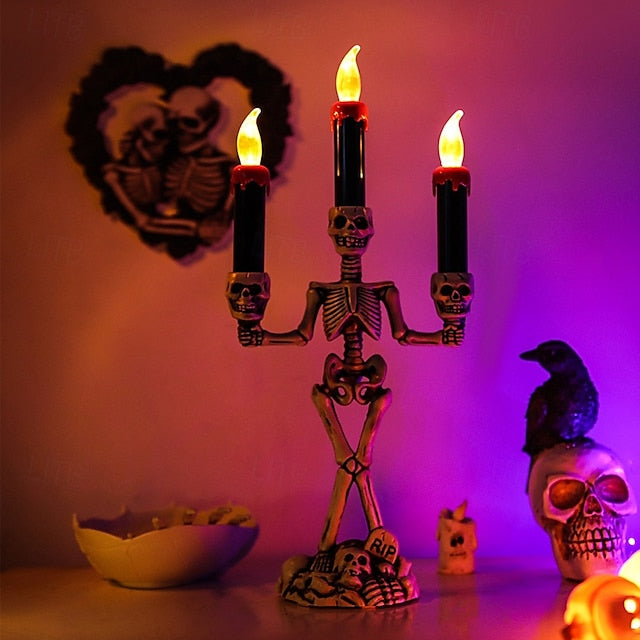 Skeleton Candle Holder Lamp — Spooky Table Decoration for Halloween