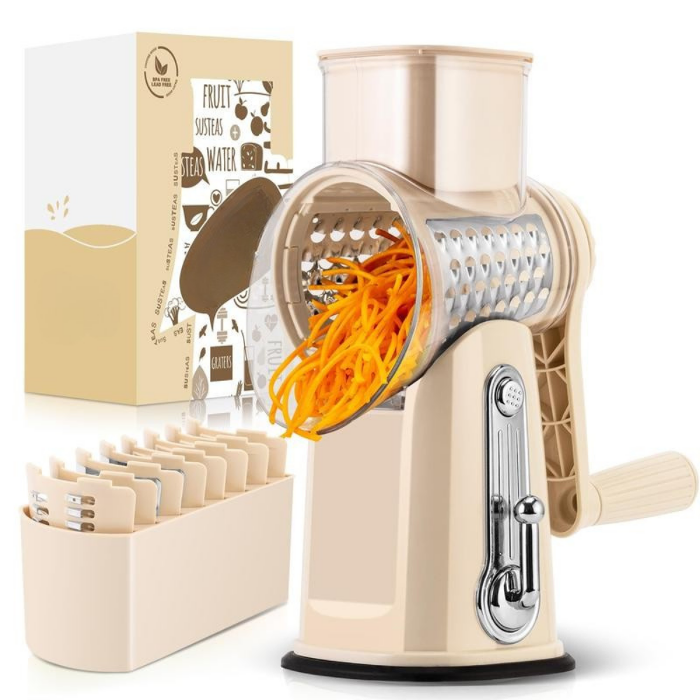 Rotary Grater with 5 Interchangeable Blades – Suction Cup Mounting