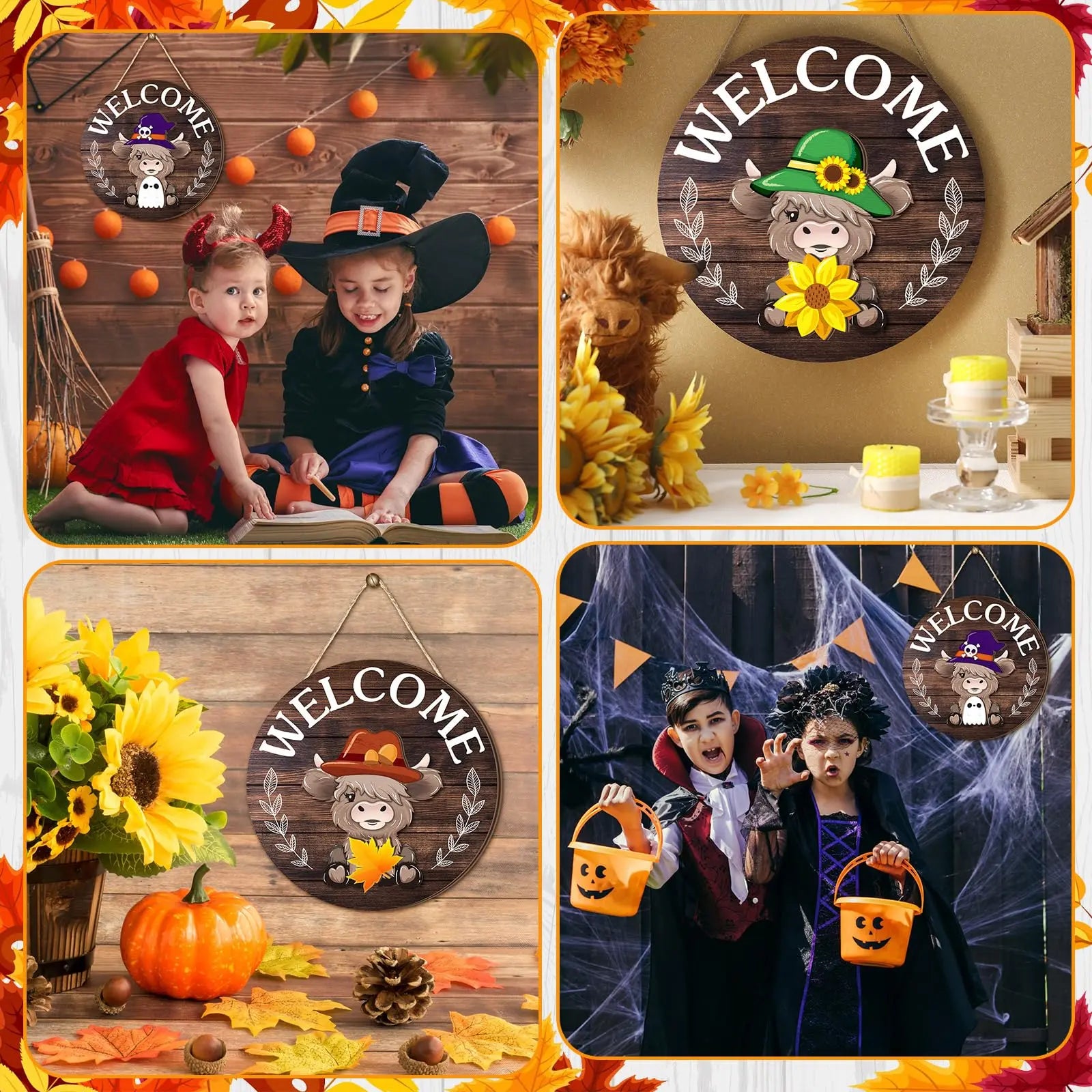 Fluffy Cow Welcome Sign — With Interchangeable Hats for Each Season