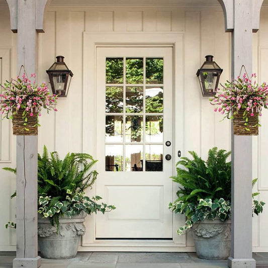 Hydrangea Rattan Basket – Cream-Colored Flower Door Decoration for Hanging