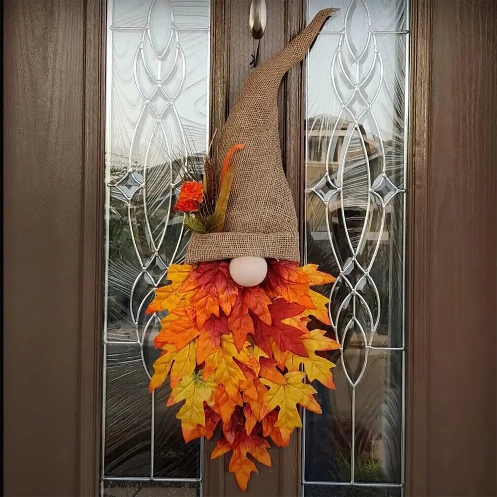 Fall Gnome Door Hanger – Cozy Maple Leaf Front Door Decor