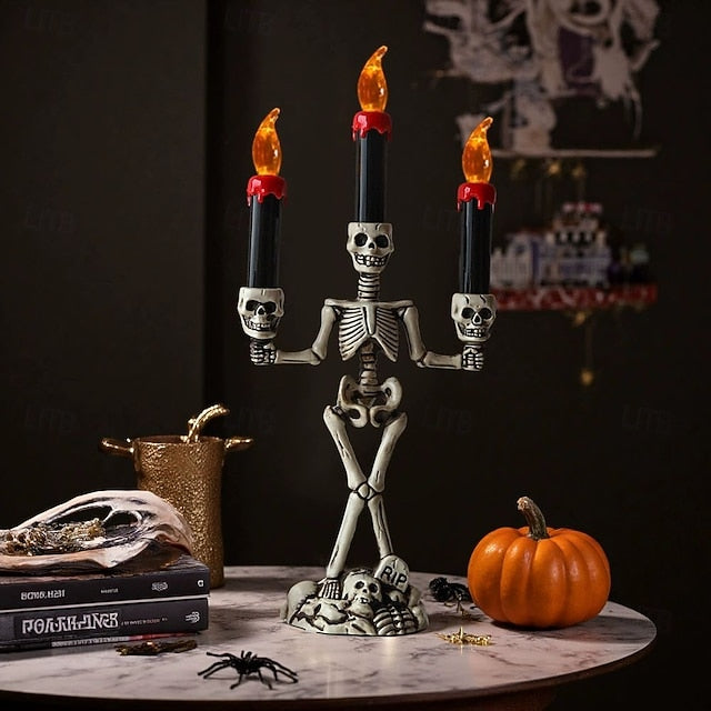 Skeleton Candle Holder Lamp — Spooky Table Decoration for Halloween