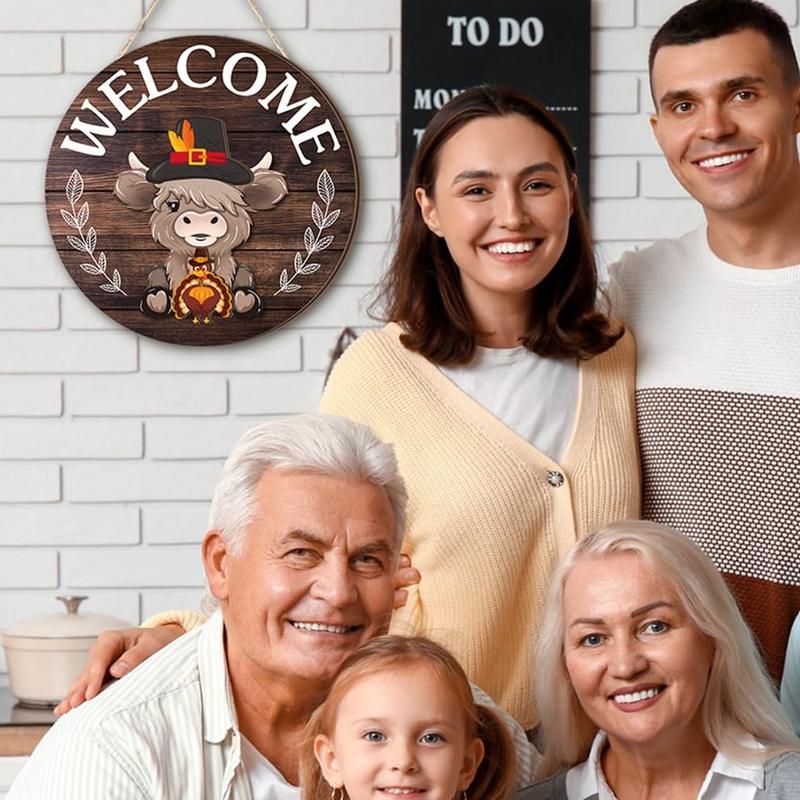 Fluffy Cow Welcome Sign — With Interchangeable Hats for Each Season