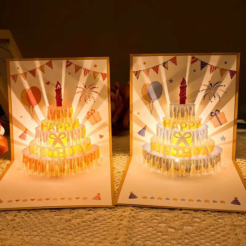 3D Pop-up Birthday Card – Handmade Greeting Card with LED Light and Music