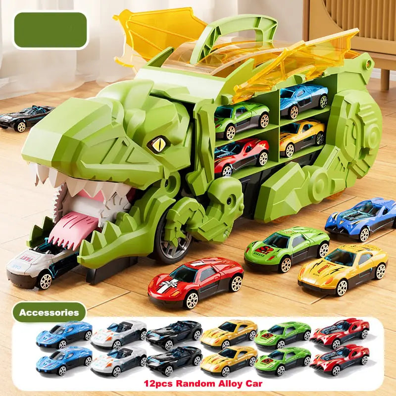 Dinosaur Transporter – Foldable Racing Track with Metal Cars