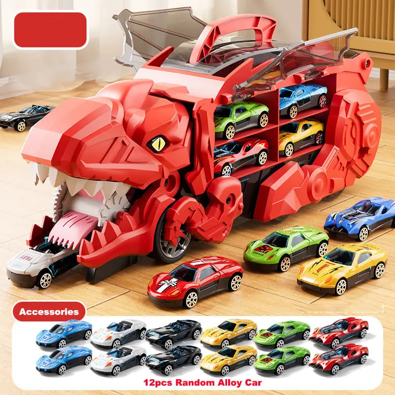 Dinosaur Transporter – Foldable Racing Track with Metal Cars