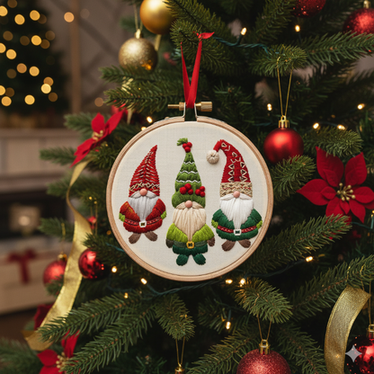 Christmas Gnome Embroidery Kit – Beginner-Friendly DIY Holiday Craft for Tree Ornaments & Décor