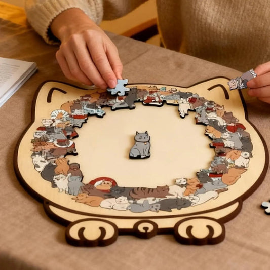 Morandi Cat Wooden Puzzle – Relax & Unwind