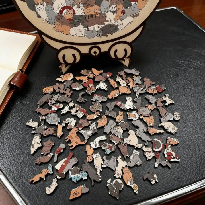 Morandi Cat Wooden Puzzle – Relax & Unwind