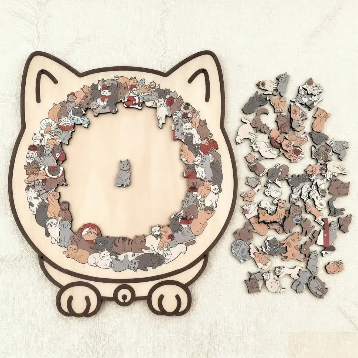 Morandi Cat Wooden Puzzle – Relax & Unwind