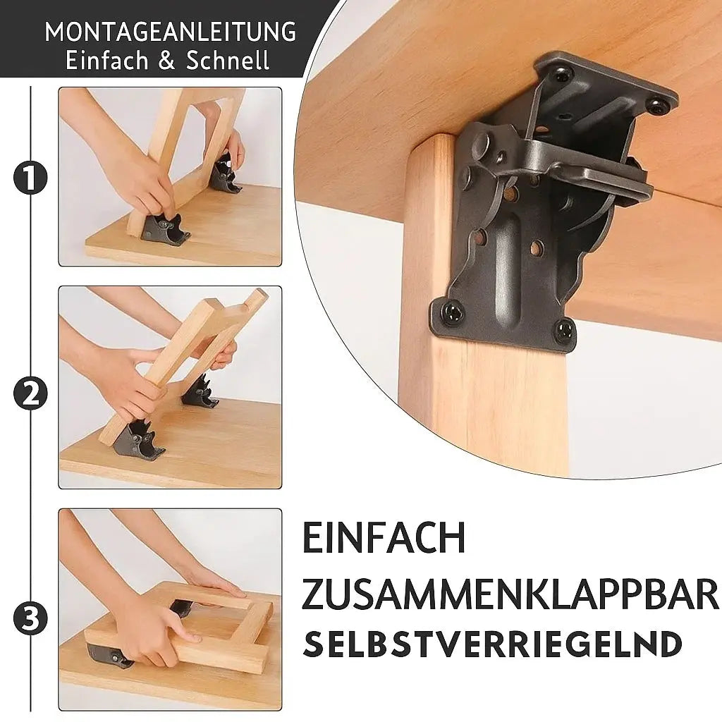Gambe pieghevoli per tavolo - Trasforma ogni tavolo in un miracolo salvaspazio (blocco automatico a 90°)