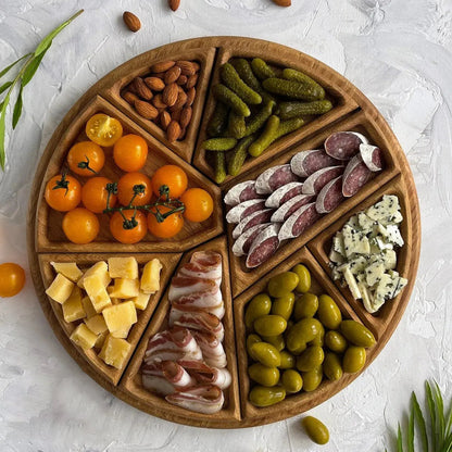 Wooden Snack Serving Tray with Removable Sections