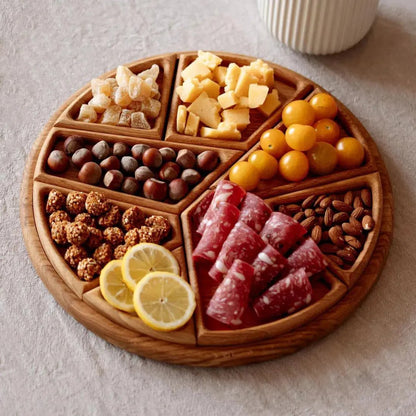 Wooden Snack Serving Tray with Removable Sections