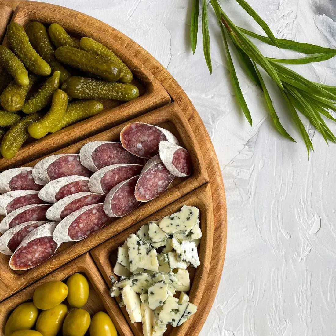 Wooden Snack Serving Tray with Removable Sections