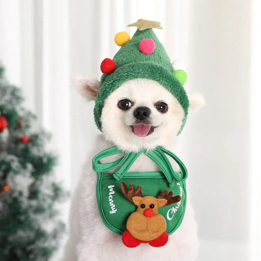 Christmas Tree Pom-Pom Hat — Transforms Your Pet into a Holiday Icon