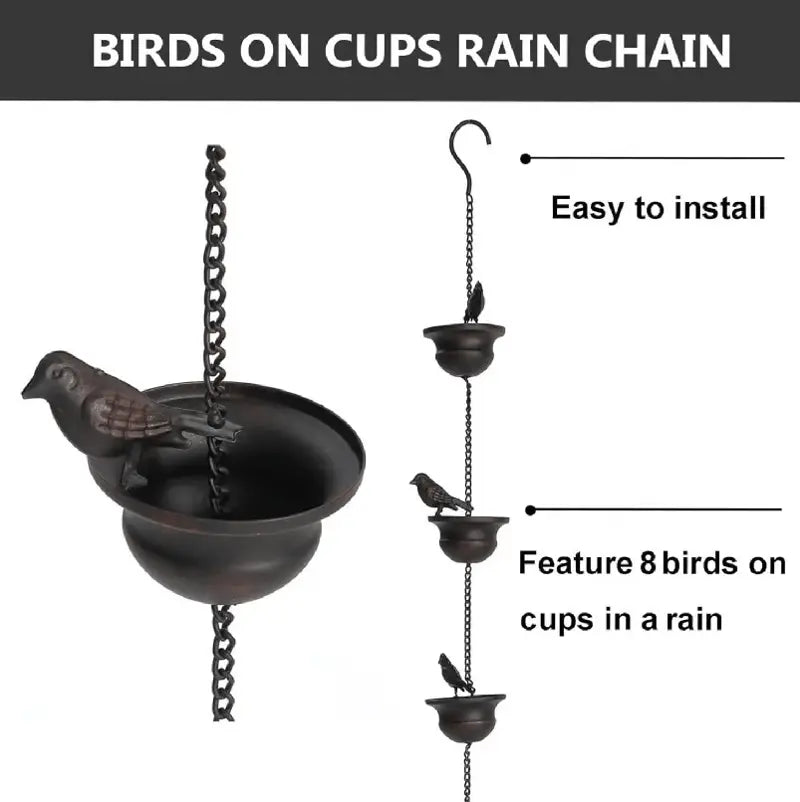 CascadiaCharm™ — Mesmerizing Rain Chain & Birdbath