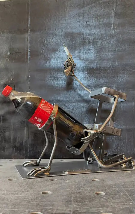 Whiskey Bottle Holder Made of Steel in Spark Plug Style
