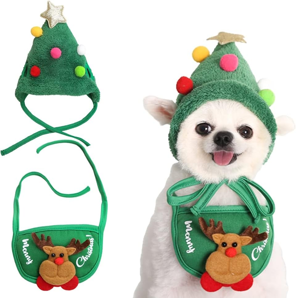 Christmas Tree Pom-Pom Hat — Transforms Your Pet into a Holiday Icon