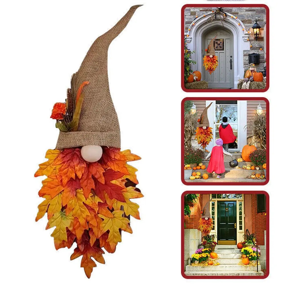 Fall Gnome Door Hanger – Cozy Maple Leaf Front Door Decor