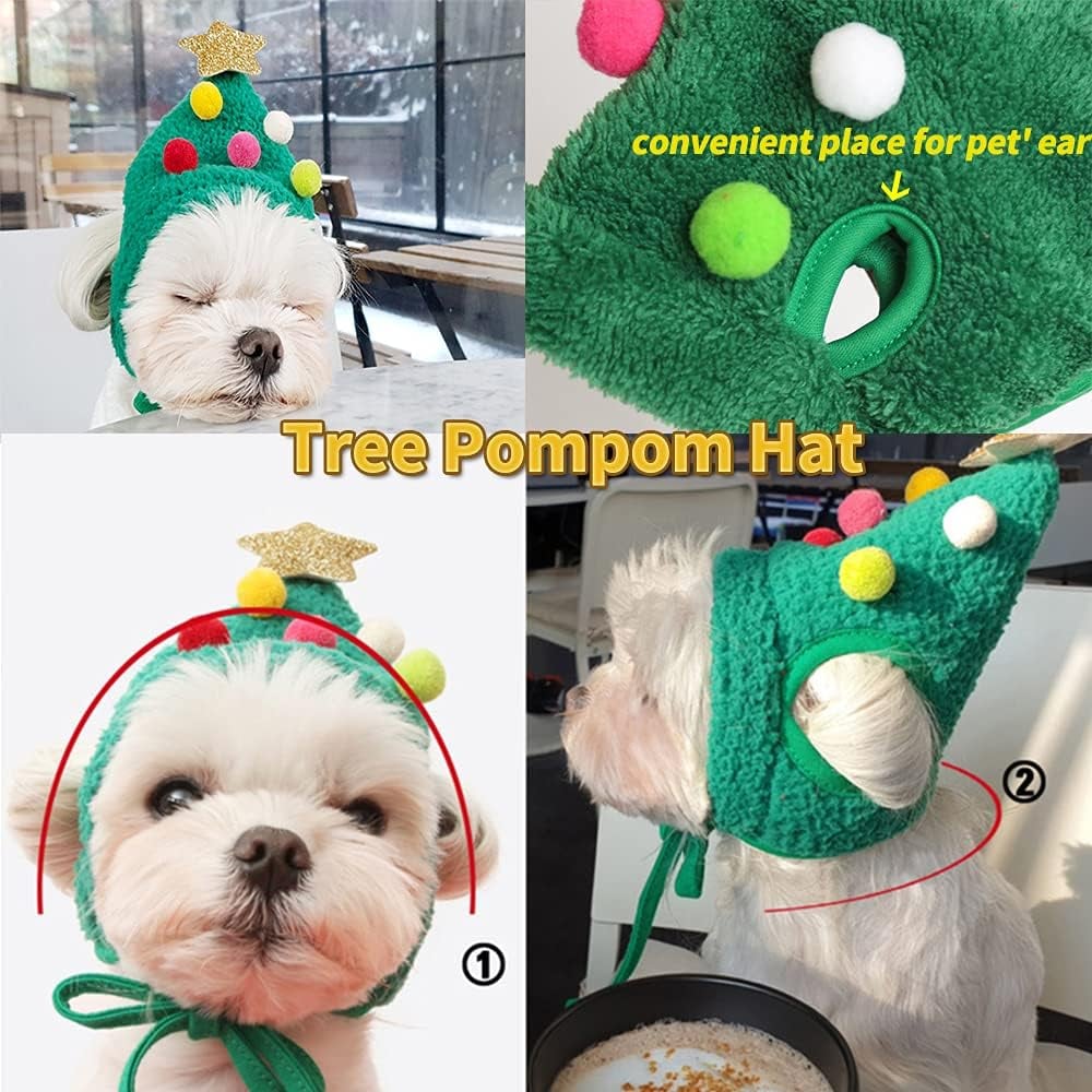 Christmas Tree Pom-Pom Hat — Transforms Your Pet into a Holiday Icon