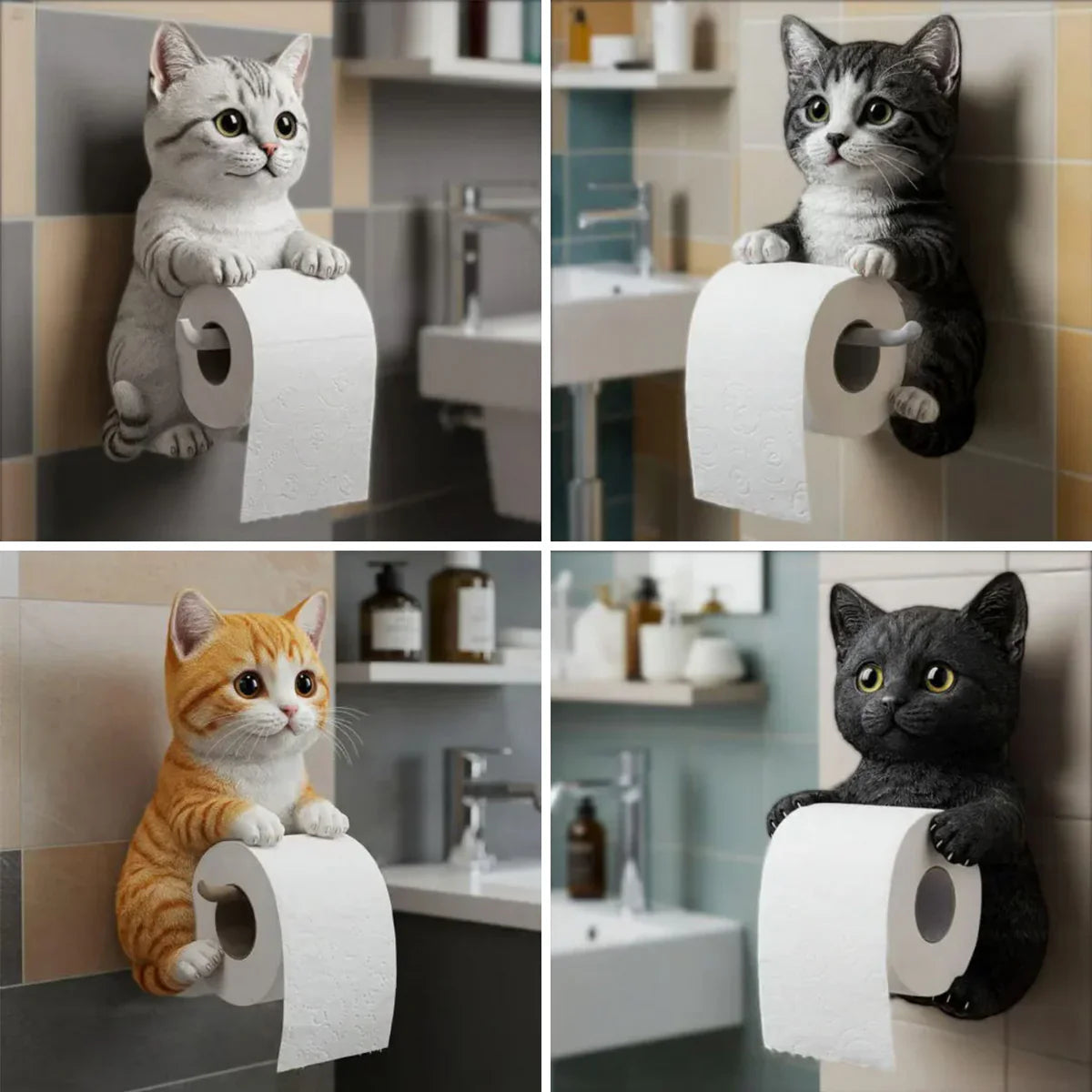 3D Cat Toilet Paper Holder with Easy Wall Mount