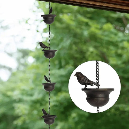 CascadiaCharm™ — Mesmerizing Rain Chain & Birdbath