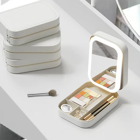 Portable Makeup Organizer — Compact LED Mirror with Adjustable Lighting